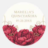 Sticker Rond Quinceanera à fleurs rouges (Devant)