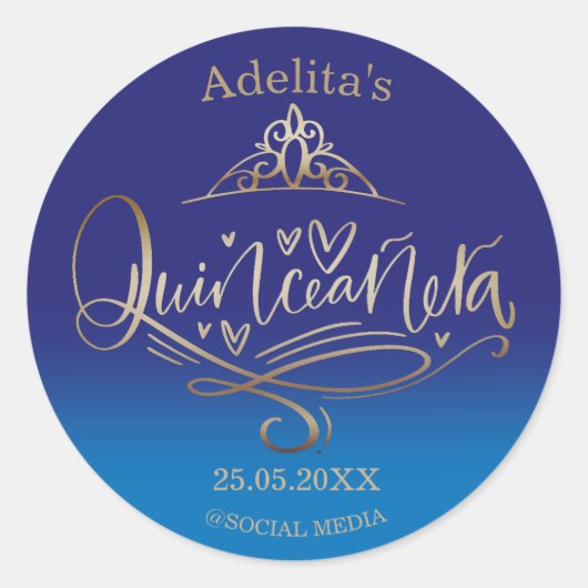 Sticker Rond Quinceañera bleu royal 15e anniversaire (Devant)