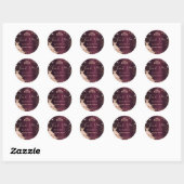 Sticker Rond Quinceanera bordeaux rose robe d'or Merci (Feuille)