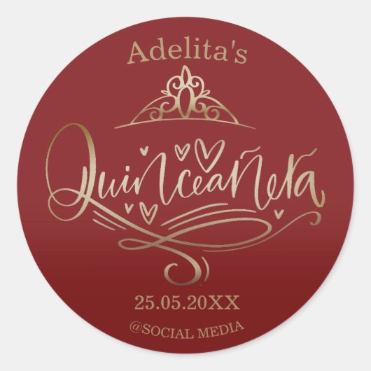 Sticker Rond Quinceañera bordeaux rouge 15e anniversaire (Devant)