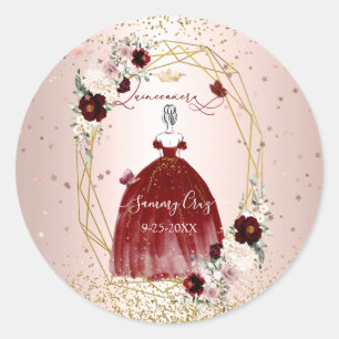 Sticker Rond Quinceanera Bourgogne H2 Fleurs Dusty Rose Blush