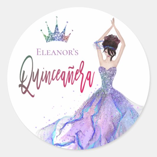 Sticker Rond Quinceanera brillant de couronne brillant Danseuse (Devant)