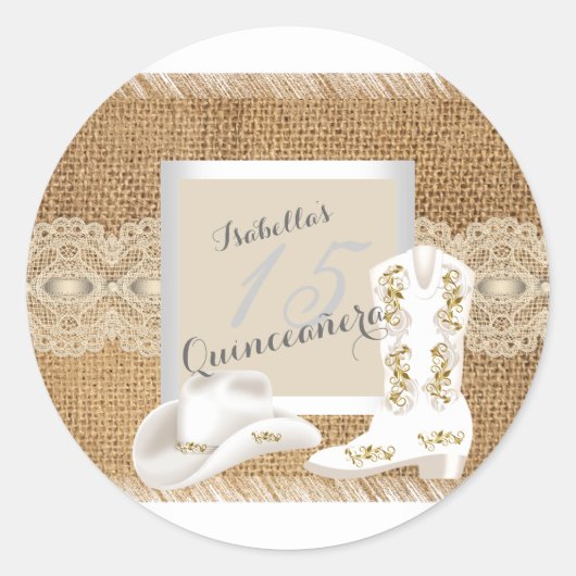 Sticker Rond Quinceanera Burlap Lace Cowgirl (Devant)