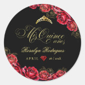Sticker Rond Quinceanera - diamant rouge noir (Devant)
