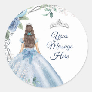 Sticker Rond Quinceañera Dusty Blue Votre Message Ici