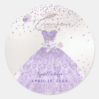 Sticker Rond Quinceanera Dusty Purple Argent Parties scintillan