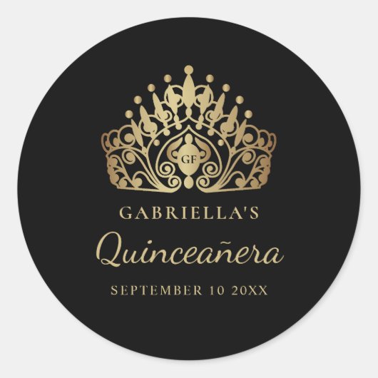 Sticker Rond Quinceañera Elégante Princesse Tiara Crown (Devant)