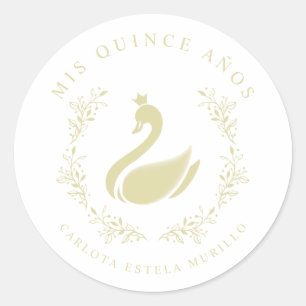 Sticker Rond Quinceañera Espagnol Jaune & Gold Romantic Swan