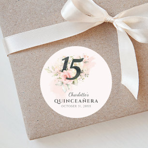 Sticker Rond Quinceanera Floral rose 15e anniversaire
