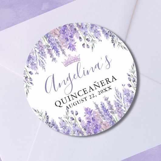 Sticker Rond Quinceanera Floral Violet