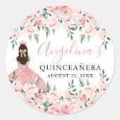 Sticker Rond Quinceanera florale de Couronne rose pâle (Devant)