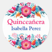 Sticker Rond Quinceanera florale Fiesta mexicaine blanche (Devant)