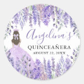 Sticker Rond Quinceanera florale pourpre Lilac Crown (Devant)