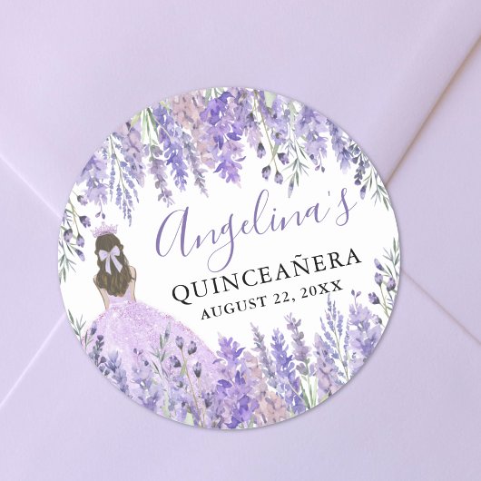 Sticker Rond Quinceanera florale pourpre Lilac Crown
