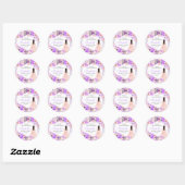 Sticker Rond Quinceanera florale rose et violet (Feuille)
