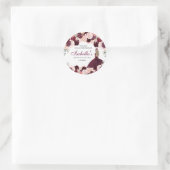 Sticker Rond Quinceanera florale rose pâle de Bourgogne (Sac)