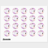 Sticker Rond Quinceanera Florale Rose & Violet Classic Round St (Feuille)