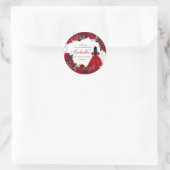 Sticker Rond Quinceanera florale rouge et argent (Sac)