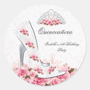 Sticker Rond Quinceanera Jolie princesse Roses Rose Chaussure 2