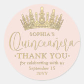 Sticker Rond Quinceañera Merci Chic Blush Pink & Gold Crown (Devant)