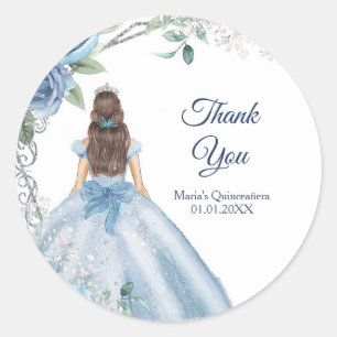 Sticker Rond Quinceañera Merci Floral bleu Dusty