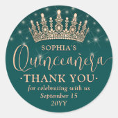 Sticker Rond Quinceañera Merci Rose or Couronne et vert (Devant)