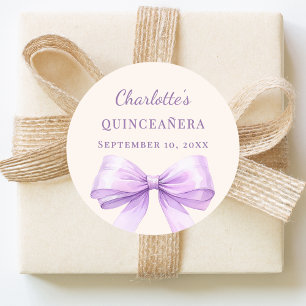 Sticker Rond Quinceanera noeud lavande ivoire