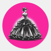 Sticker Rond Quinceañera noire et rose (Devant)