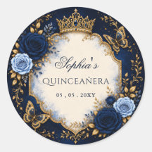Quinceañera Papillon Floral Or Navy