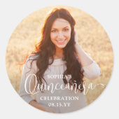 Sticker Rond Quinceañera Photo et moderne Script blanc tendance (Devant)