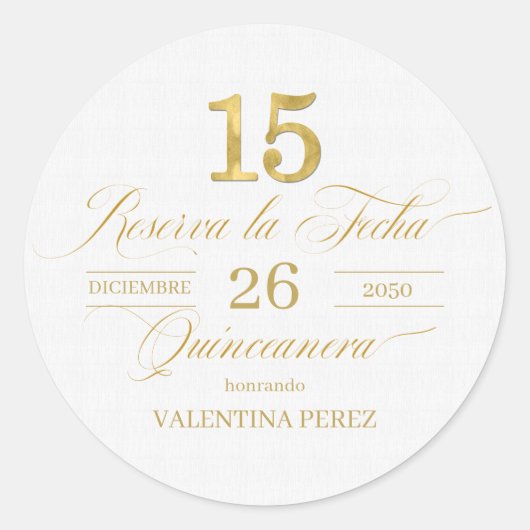 Sticker Rond Quinceanera Reserva la Fecha en or (Devant)