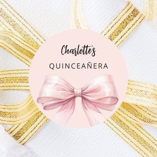 Sticker Rond Quinceanera rose bow