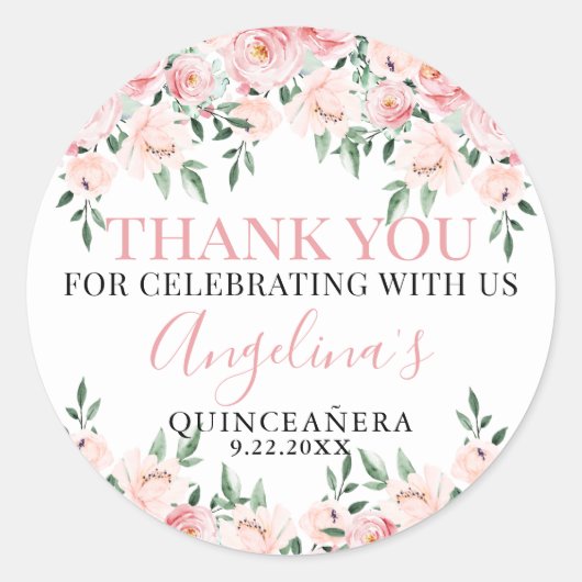 Sticker Rond Quinceañera Rose Fleurie (Devant)