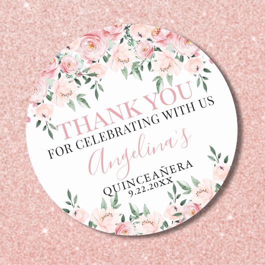 Sticker Rond Quinceañera Rose Fleurie
