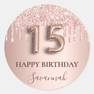 Sticker Rond Quinceanera rose or parties scintillant rose ballo