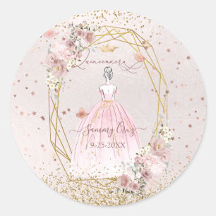 Sticker Rond Quinceanera rose pâle H2 Fleurs Roses rose pâle