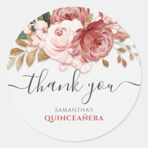 Sticker Rond Quinceanera Rose Roses Floral 15e anniversaire
