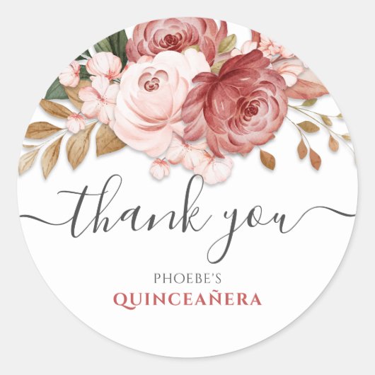 Sticker Rond Quinceanera Roses Roses Fleurs Botanique Rustique (Devant)