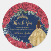 Sticker Rond Quinceañera Rouge Floral Enchantée Marine Rose (Devant)