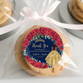 Sticker Rond Quinceañera Rouge Floral Enchantée Marine Rose
