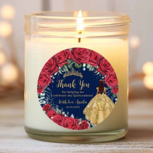 Sticker Rond Quinceañera Rouge Floral Enchantée Marine Rose