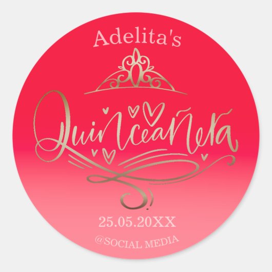 Sticker Rond Quinceañera rouge rouge rose 15e anniversaire (Devant)