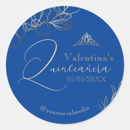 Sticker Rond Quinceañera Royal Blue Floral (Devant)