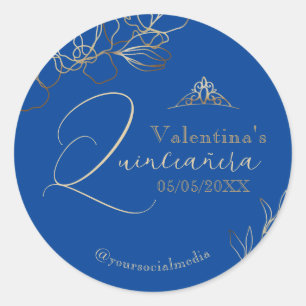 Sticker Rond Quinceañera Royal Blue Floral