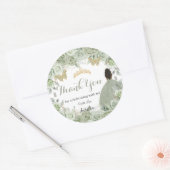 Sticker Rond Quinceañera Sage Vert Floral Brown Princesse Favor (Enveloppe)