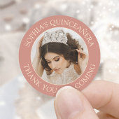 Sticker Rond Quinceañera Simple Photo Rose or rose Merci