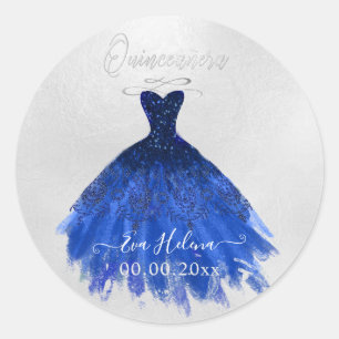 Sticker Rond Quinceañera Sparkle Gown, bleu marine