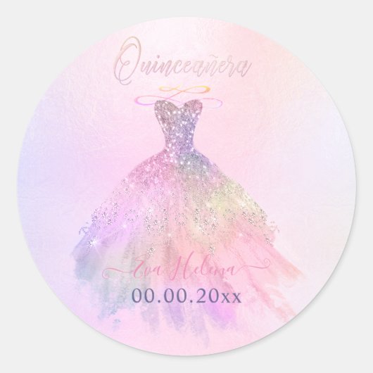 Sticker Rond Quinceañera, Sparkle Gown, Coton Candy (Devant)