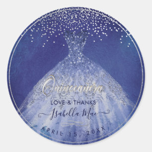 Sticker Rond Quinceañera, Sparkle Gown, Navy Blue
