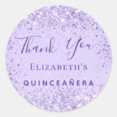 Sticker Rond Quinceanera violet nom de la parties scintillant m (Devant)